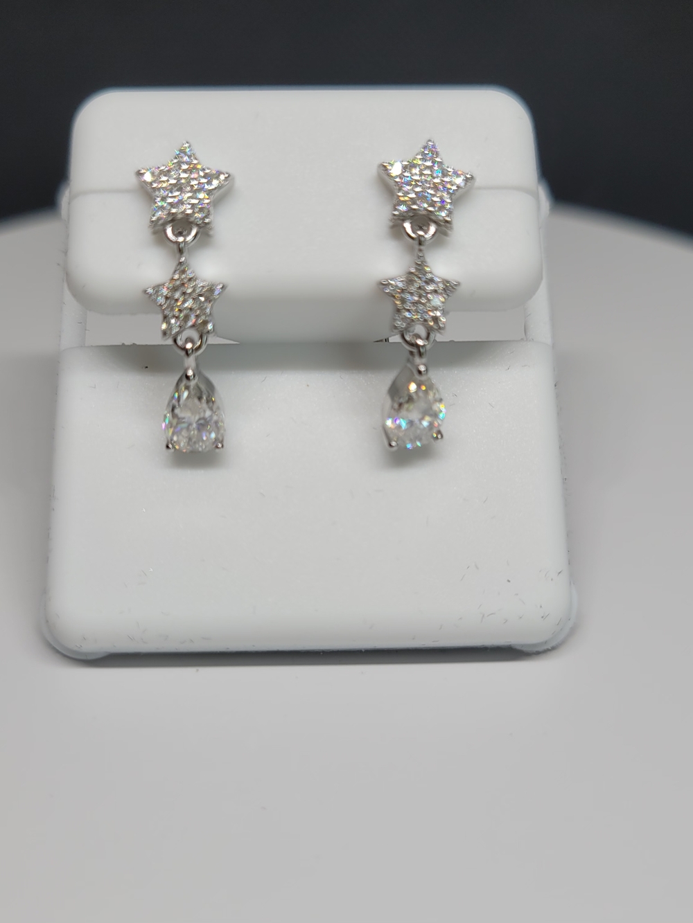 Dazzling 14k GP Silver Star Earrings with Moissanite Teardrop Earrings